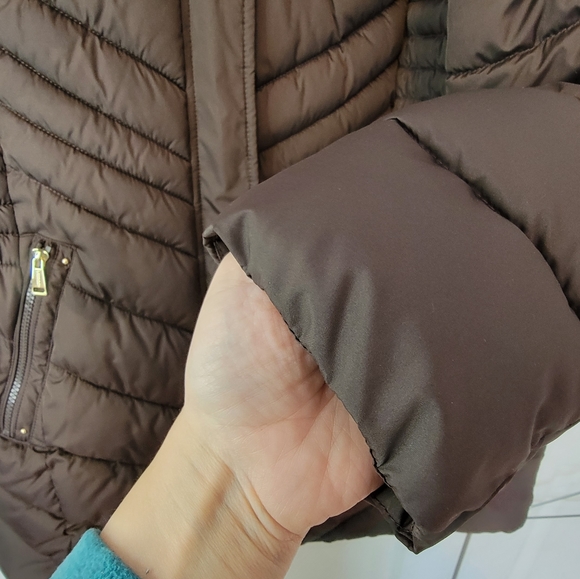 Laundry by Shelli Segal Plus Women's Brown Puffer Coat w/ Detach Fur Hood- XXL - Picture 5 of 10